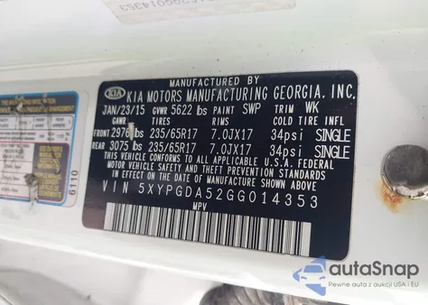 2016 Kia Sorento 3.3L Lx из США, поврежденный, VIN 5XYPGDA52GG014353